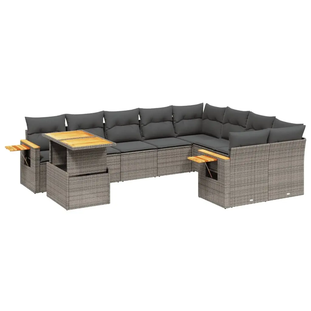 10 Piece Garden Sofa Set for Outdoor Use Grey PE Rattan with Cushions
