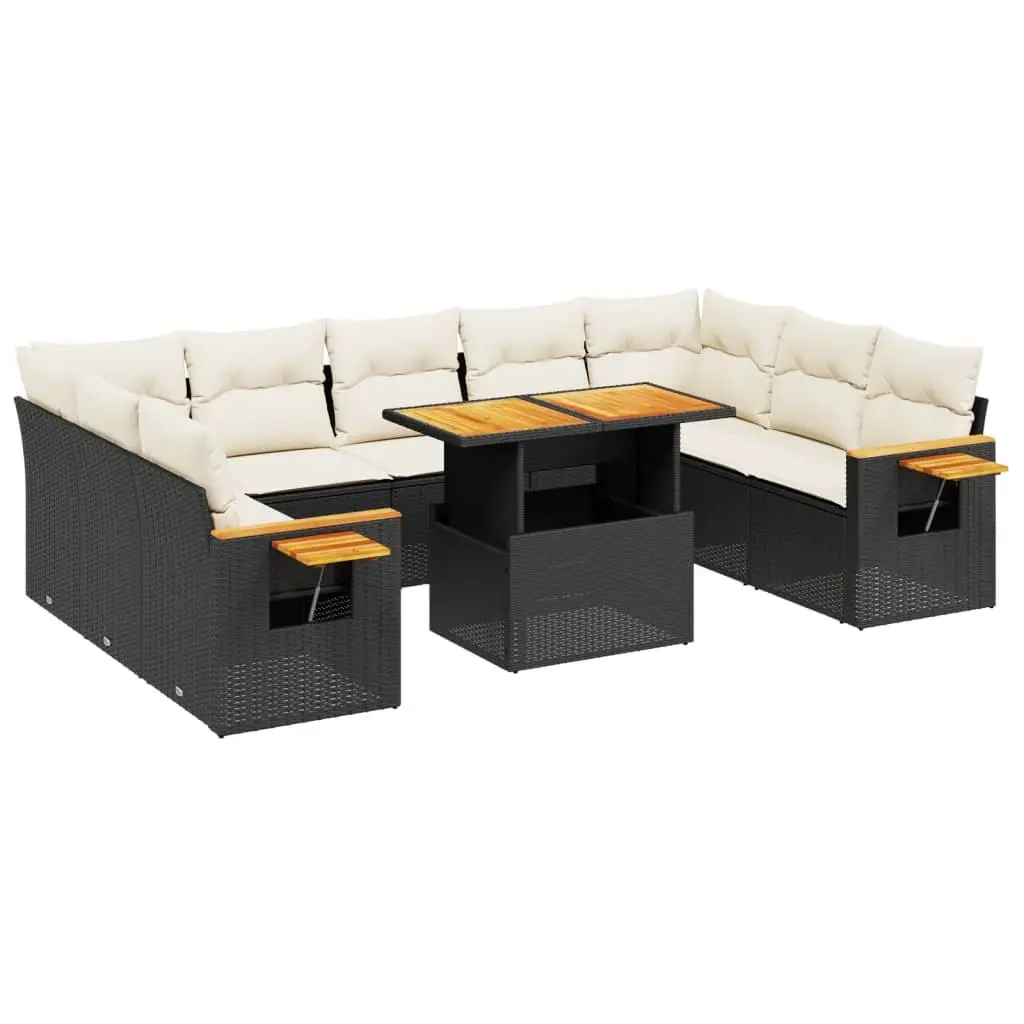 Modular Outdoor Sofa Set 11 Piece Black Poly Rattan for Patio Garden Use