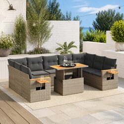 11 Piece Modular Outdoor Sofa Set - Grey PE Rattan