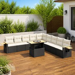 11-Piece Garden Sofa Set: Black PE Rattan Furniture