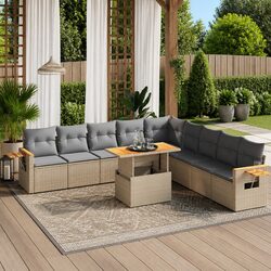 11-Piece Garden Sofa Set – Beige Poly Rattan Furniture