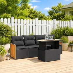 5 Piece Modular Garden Sofa Set in Black with Cushions