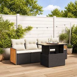 5-Piece Black Garden Sofa Set with Adjustable Tabletop