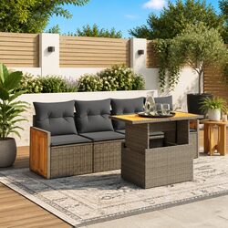 5 Piece Modular Garden Sofa Set: Grey Poly Rattan