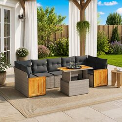 8-Piece Grey Poly Rattan Garden Sofa Set Specifications