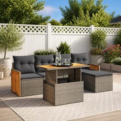 6 Piece Modular Patio Lounge Set - Grey PE Rattan