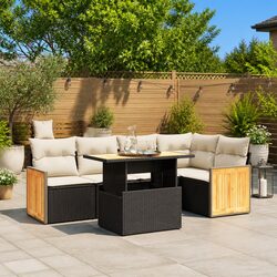 6-Piece Modular Black Outdoor Sofa Set with Cushions