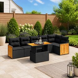 7 Piece Black Patio Sofa Set with PE Rattan