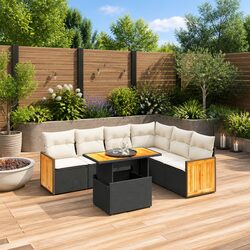 Garden Sofa Set 7 Piece Outdoor Furniture Black Poly Rattan Modular Patio