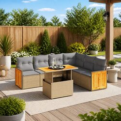 Dimensions and Specs of 7 Piece Outdoor Sofa Set in Beige