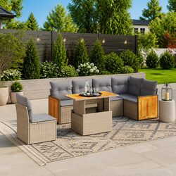 7-Piece Modular Garden Sofa Set in Beige Poly Rattan