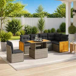 7 Piece Garden Sofa Set Grey Poly Rattan Outdoor Furniture Patio Lounge with