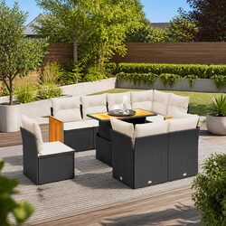 Garden Sofa Set 9 Piece Outdoor Furniture Patio Seating Black Poly Rattan
