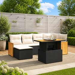 Functional 7 Piece Outdoor Garden Sofa Set in Black