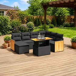 Garden Sofa Set 8 Piece Outdoor Furniture Patio Lounge Black Poly Rattan Modular