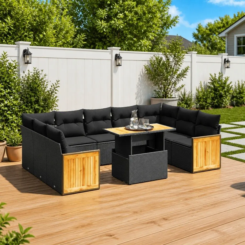 Garden Sofa Set Outdoor Patio Furniture 10 Piece Black Poly Rattan