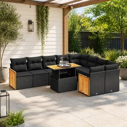 Garden Sofa Set: 10 Piece Black Outdoor Furniture