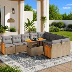 10-Piece Garden Sofa Set: Beige Modular Outdoor Furniture
