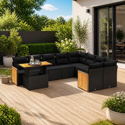 10 Piece Outdoor Furniture Set: Black PE Rattan Design