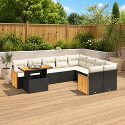 10 Piece Garden Sofa Set with Adjustable Table in Black