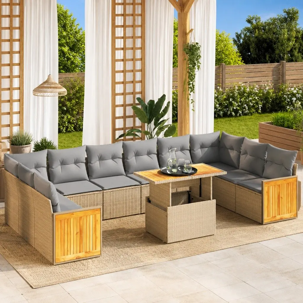 Garden Sofa Set Outdoor Patio Furniture Beige Modular 11 Piece