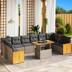 Garden Sofa Set: 11 Pieces in Grey PE Rattan