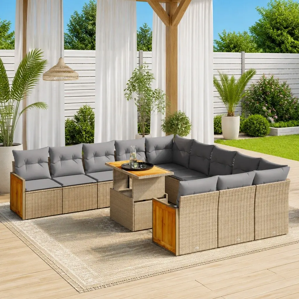 11 Piece Outdoor Garden Sofa Set Patio Furniture Beige Poly Rattan Cushions