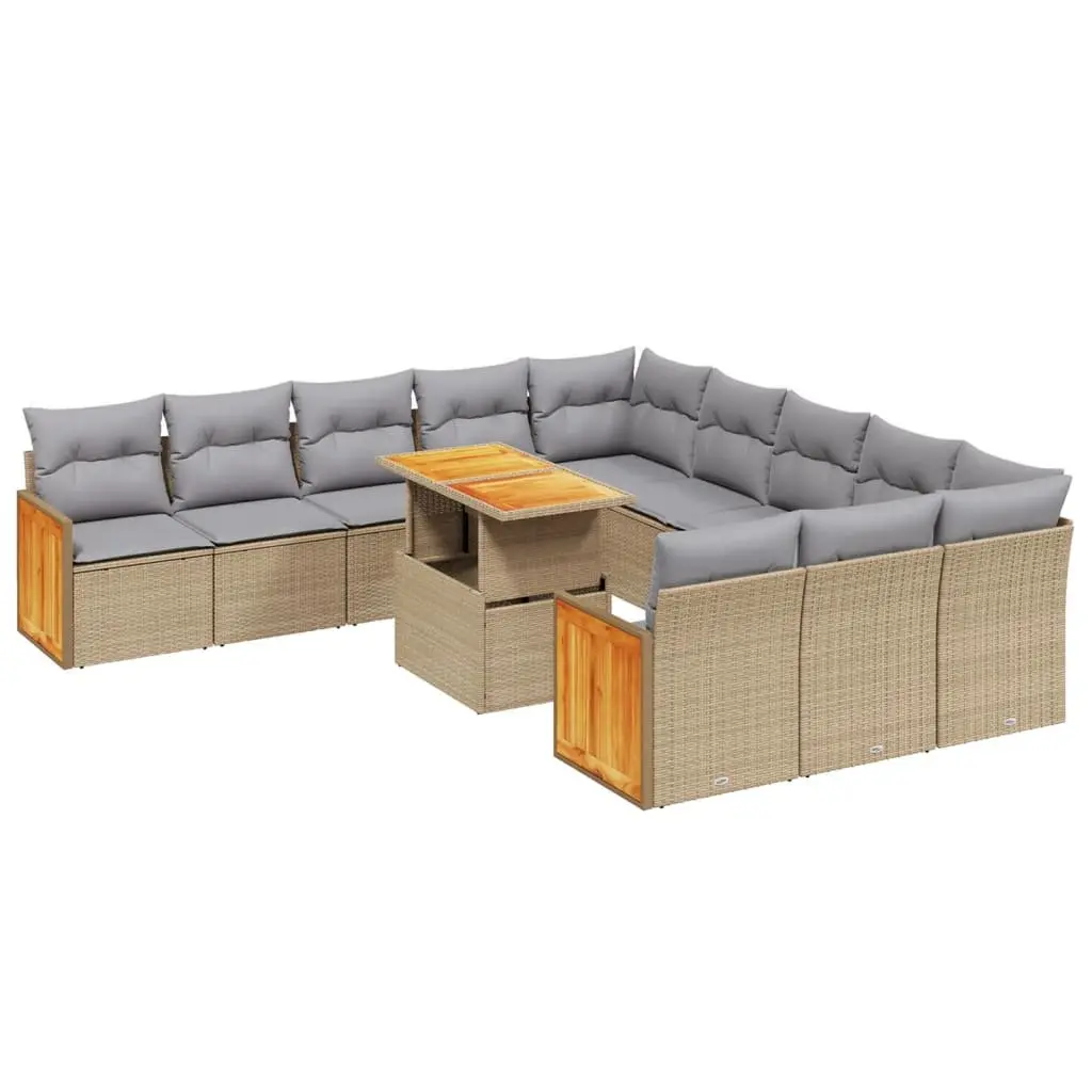 11 Piece Outdoor Garden Sofa Set Patio Furniture Beige Poly Rattan Cushions