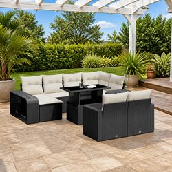 Outdoor Garden Sofa Set - 11 Pieces of Quality Black Rattan