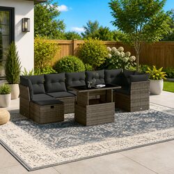 8-Piece Modular Garden Sofa Set in Grey Poly Rattan