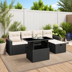 6-Piece Modular Garden Sofa Set in Black Rattan