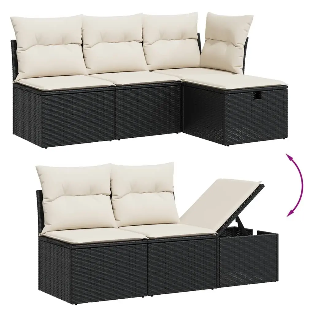Garden Sofa Set 6 Piece Outdoor Furniture Black Poly Rattan Patio Seating