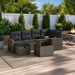 7 Piece Modular Garden Sofa Set with Cushions - Grey