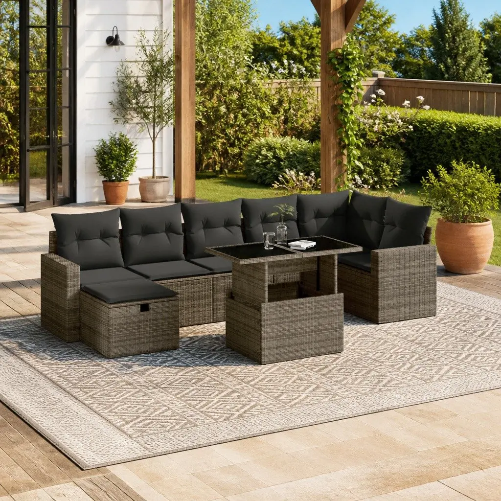 Garden Sofa Set 8 Piece Outdoor Furniture Patio Rattan Lounge Grey