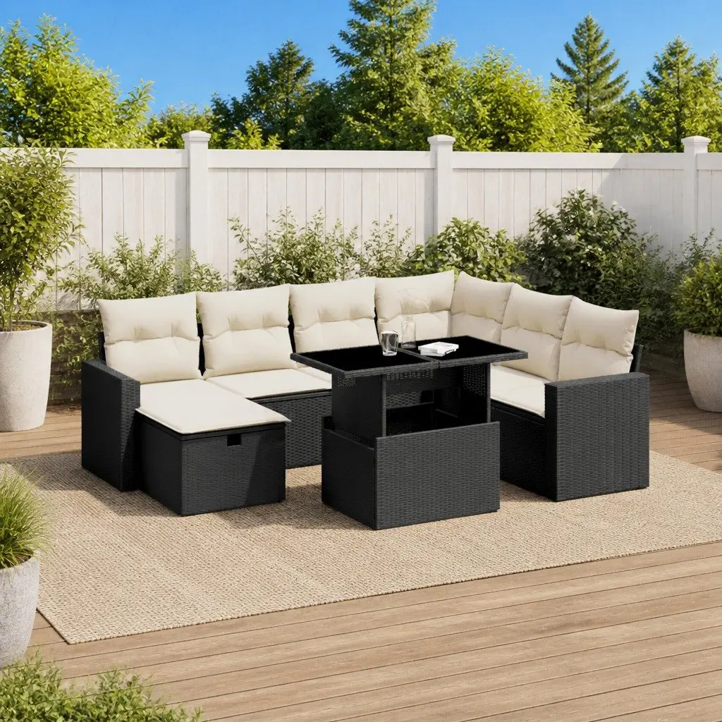 Garden Sofa Set 8 Piece Outdoor Furniture Patio Black Poly Rattan Modular Lounge