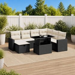 Specifications of 8-Piece Garden Sofa Set - Black Rattan