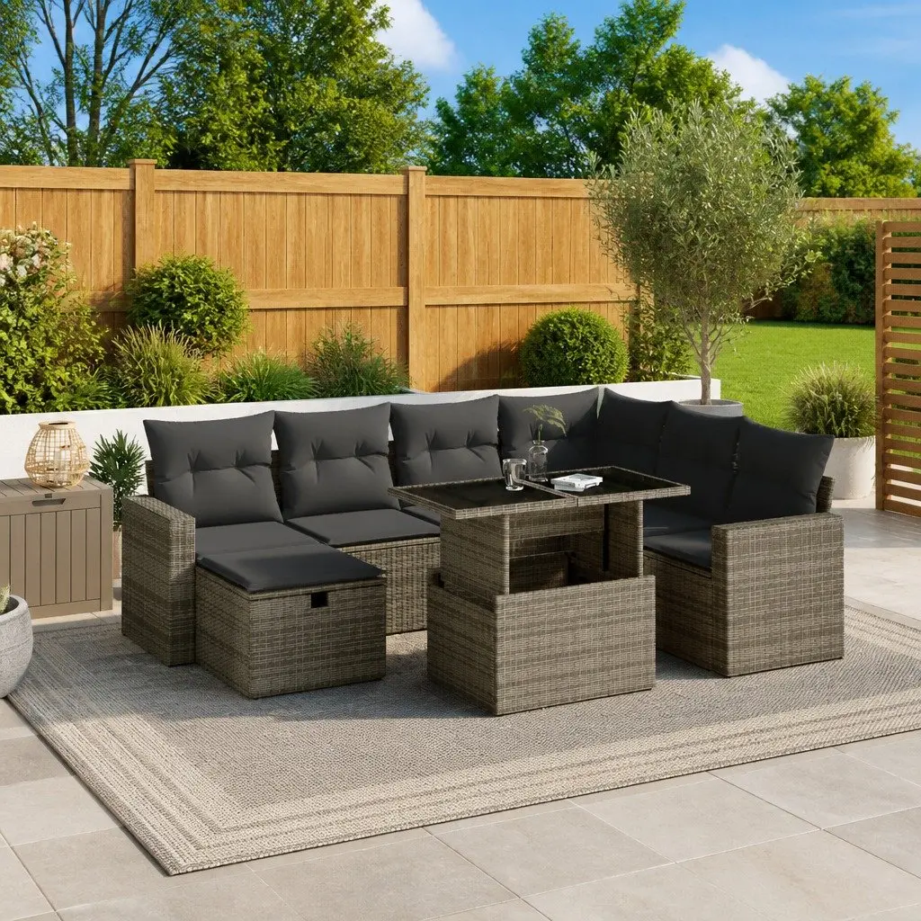 Garden Sofa Set Outdoor Furniture Patio 8 Piece Grey Poly Rattan Modular