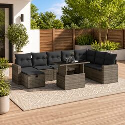 Garden Sofa Set 9 Piece Outdoor Furniture Grey Poly Rattan Modular Patio Lounge