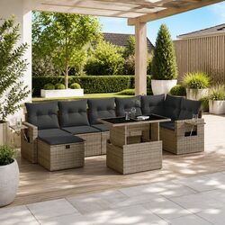 Garden Sofa Set 8 Piece Outdoor Furniture Grey Poly Rattan Patio Lounge Modular