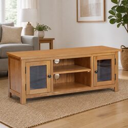 TV Cabinet 110x35x44 cm Brown Solid Oak Wood Storage Unit with Doors