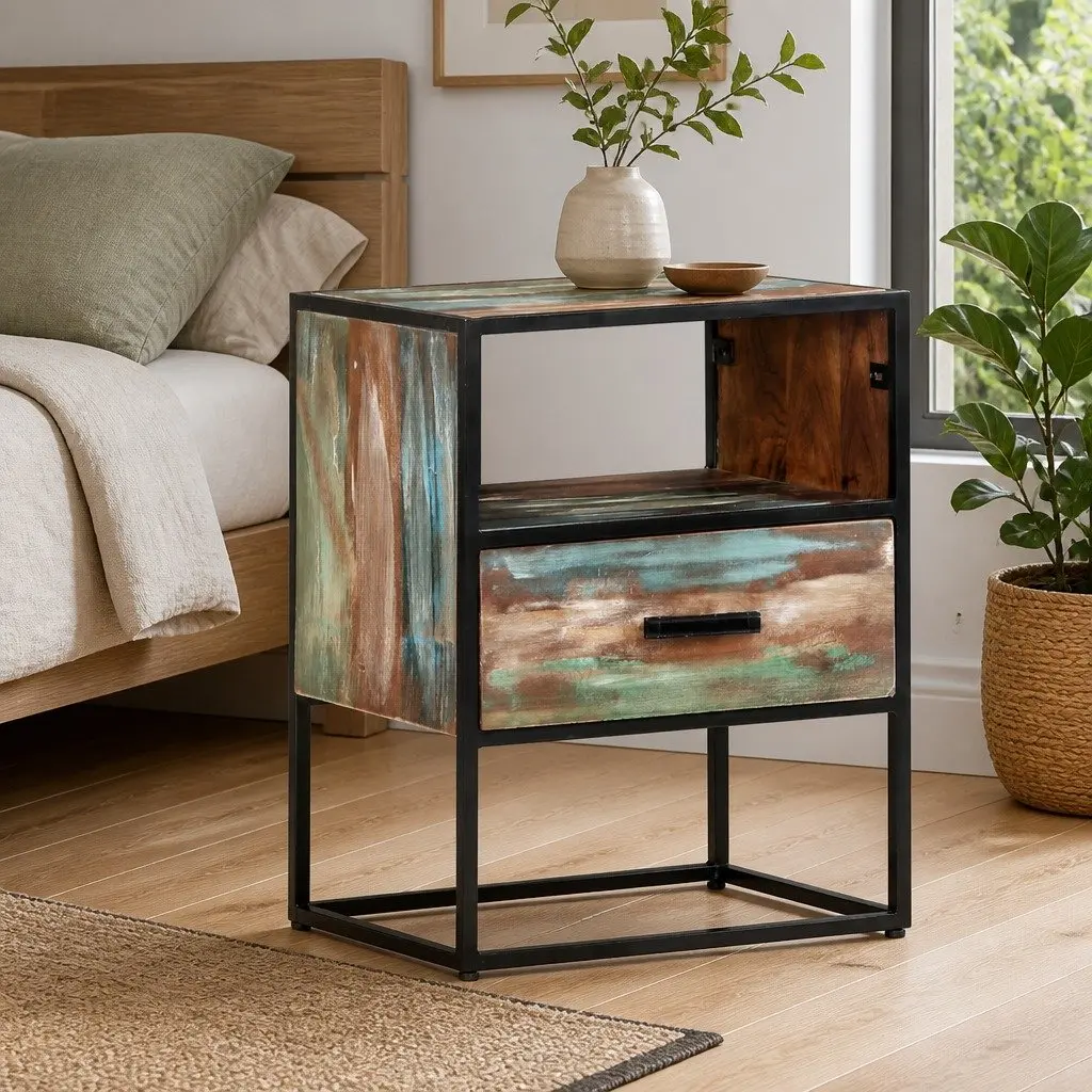 Bedside Table for Bedroom 40x30x50cm Solid Reclaimed Wood Cabinet Nightstand with Drawer