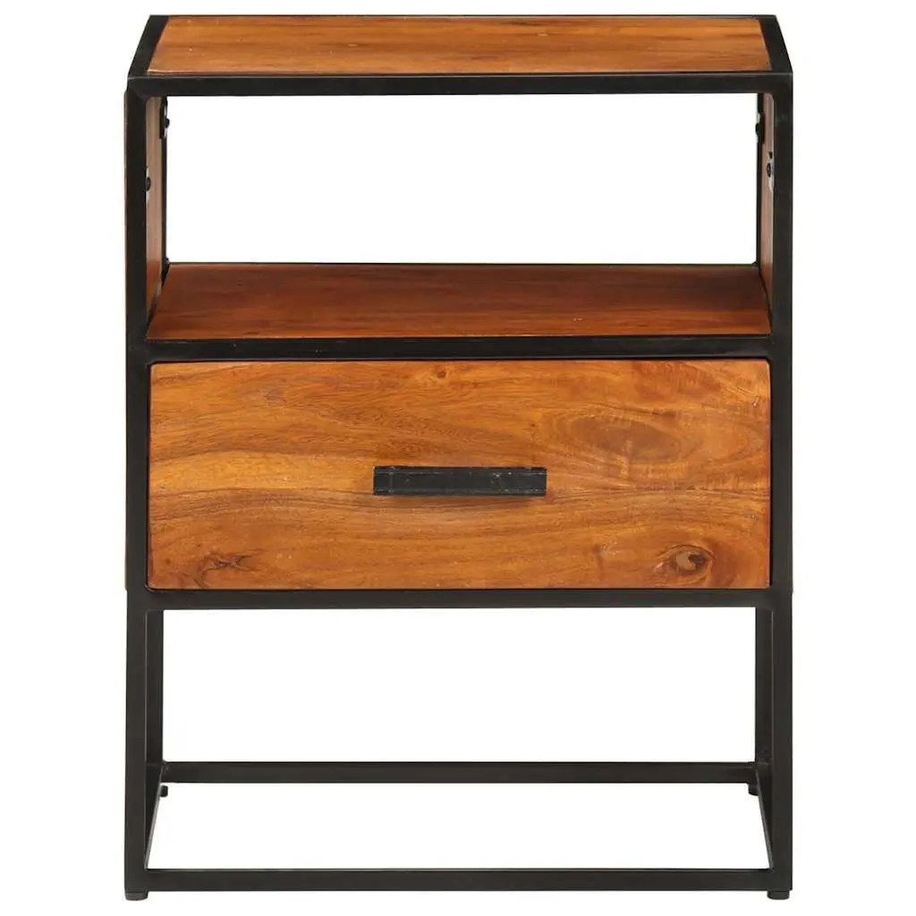 40x30x50 cm Bedside Table with Solid Acacia Wood and Iron Legs