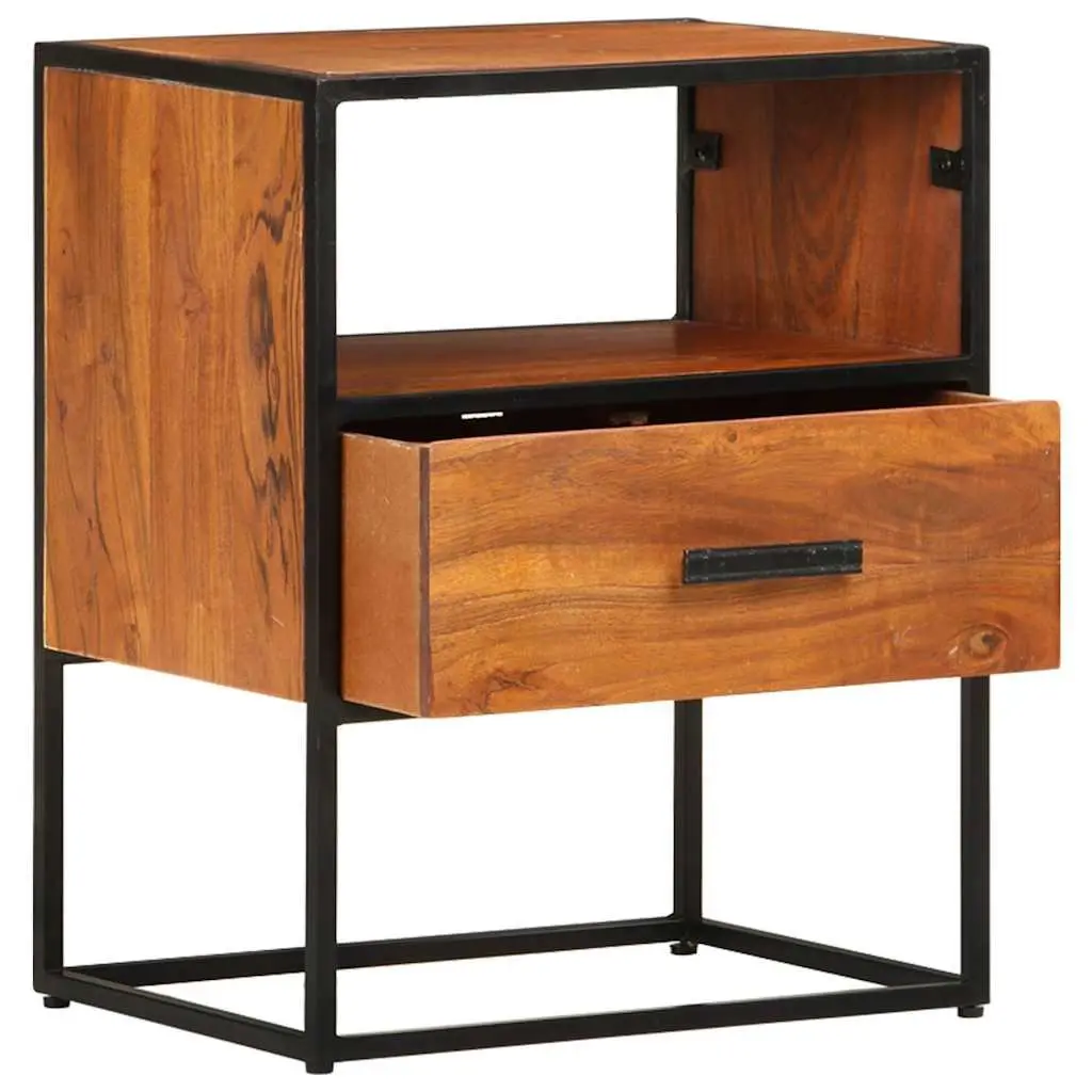 40x30x50 cm Bedside Table with Solid Acacia Wood and Iron Legs