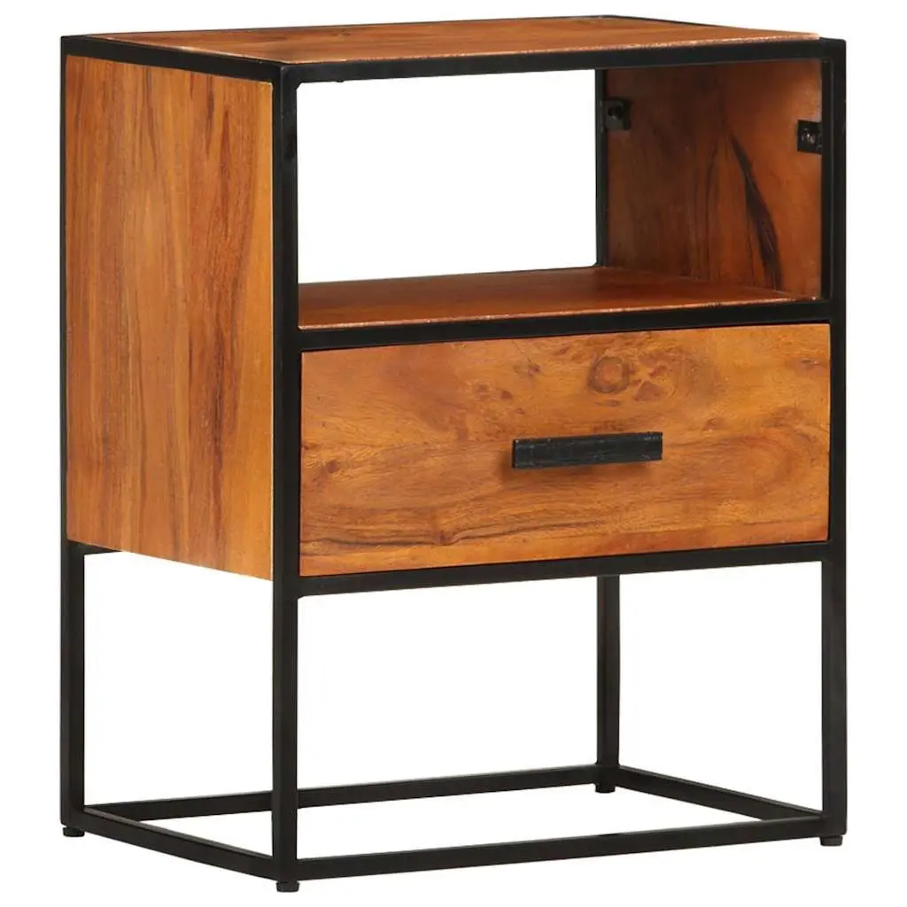 40x30x50 cm Bedside Table with Solid Acacia Wood and Iron Legs