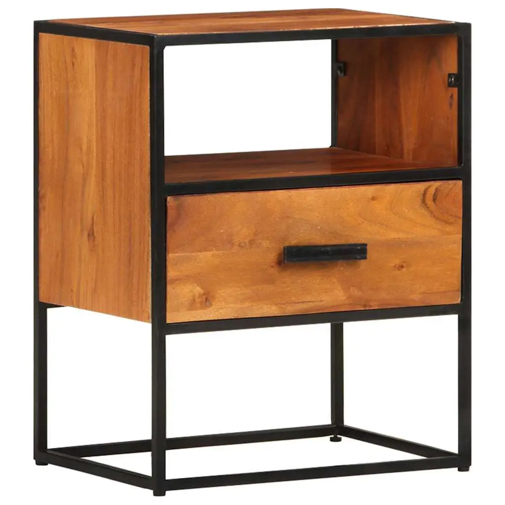 40x30x50 cm Bedside Table with Solid Acacia Wood and Iron Legs