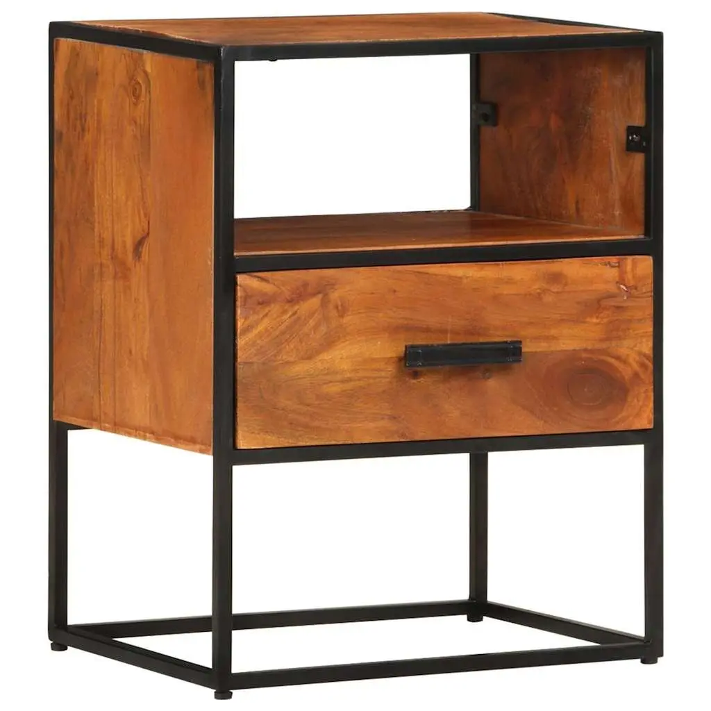 40x30x50 cm Bedside Table with Solid Acacia Wood and Iron Legs