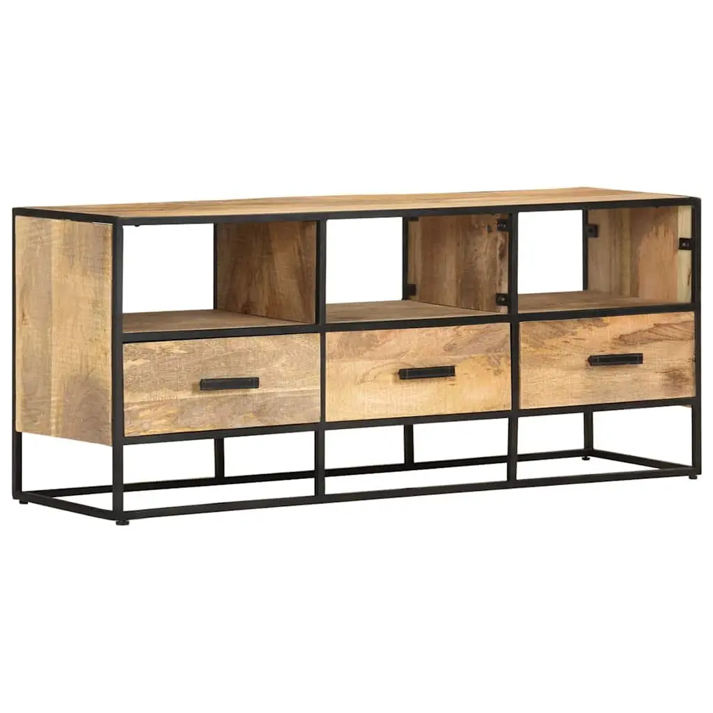 TV Cabinet Living Room 110x30x45 cm Brown Rough Mango Wood with 3 Drawers and 3 Shelves