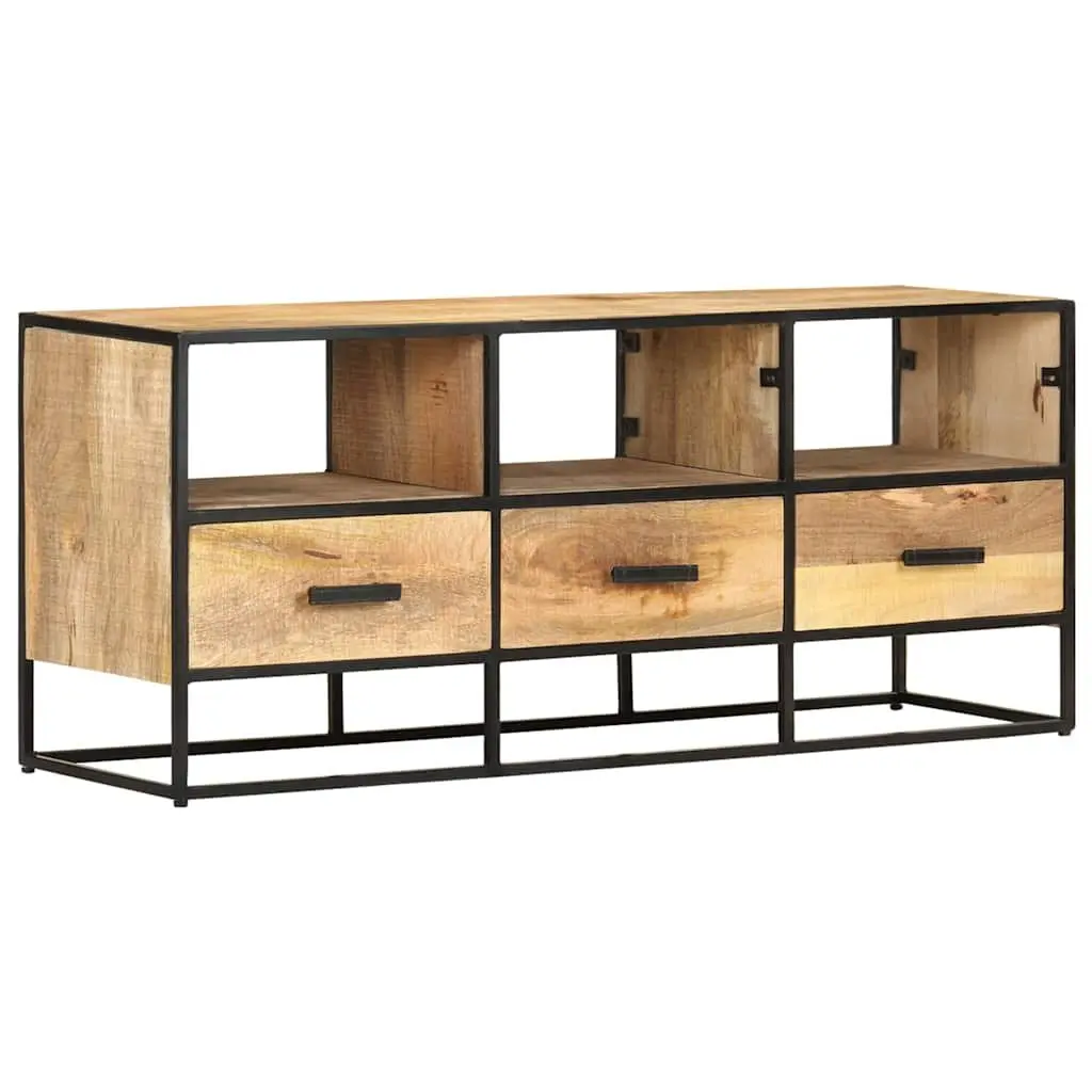 TV Cabinet Living Room 110x30x45 cm Brown Rough Mango Wood with 3 Drawers and 3 Shelves