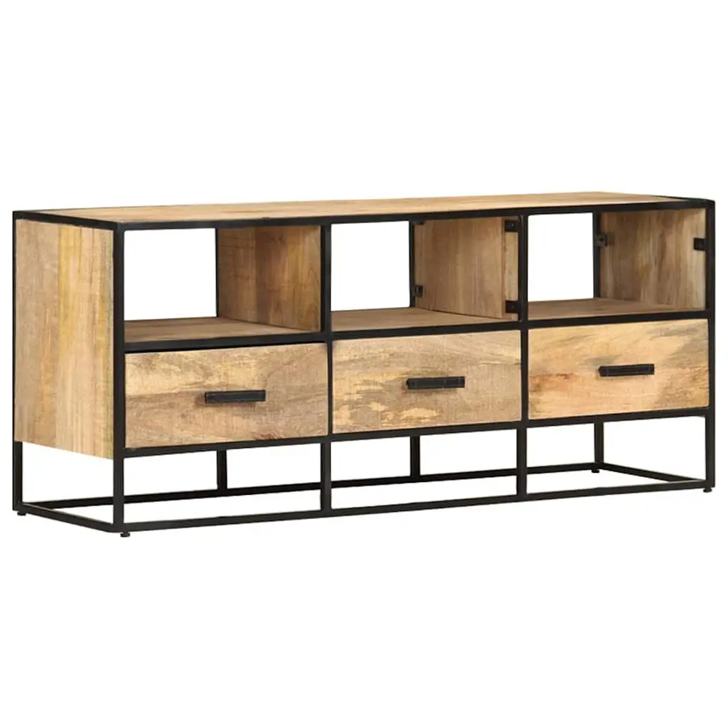 TV Cabinet Living Room 110x30x45 cm Brown Rough Mango Wood with 3 Drawers and 3 Shelves