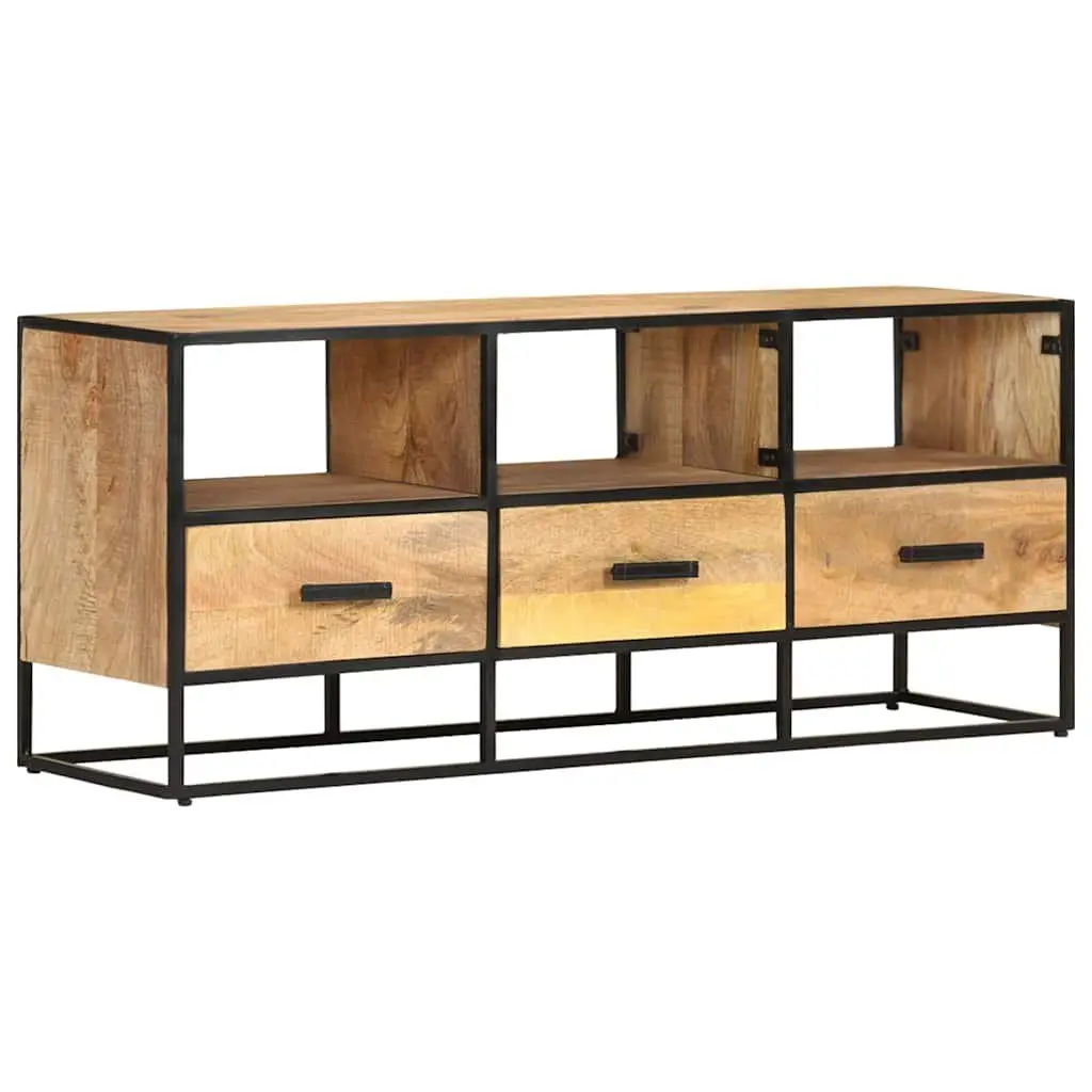 TV Cabinet Living Room 110x30x45 cm Brown Rough Mango Wood with 3 Drawers and 3 Shelves